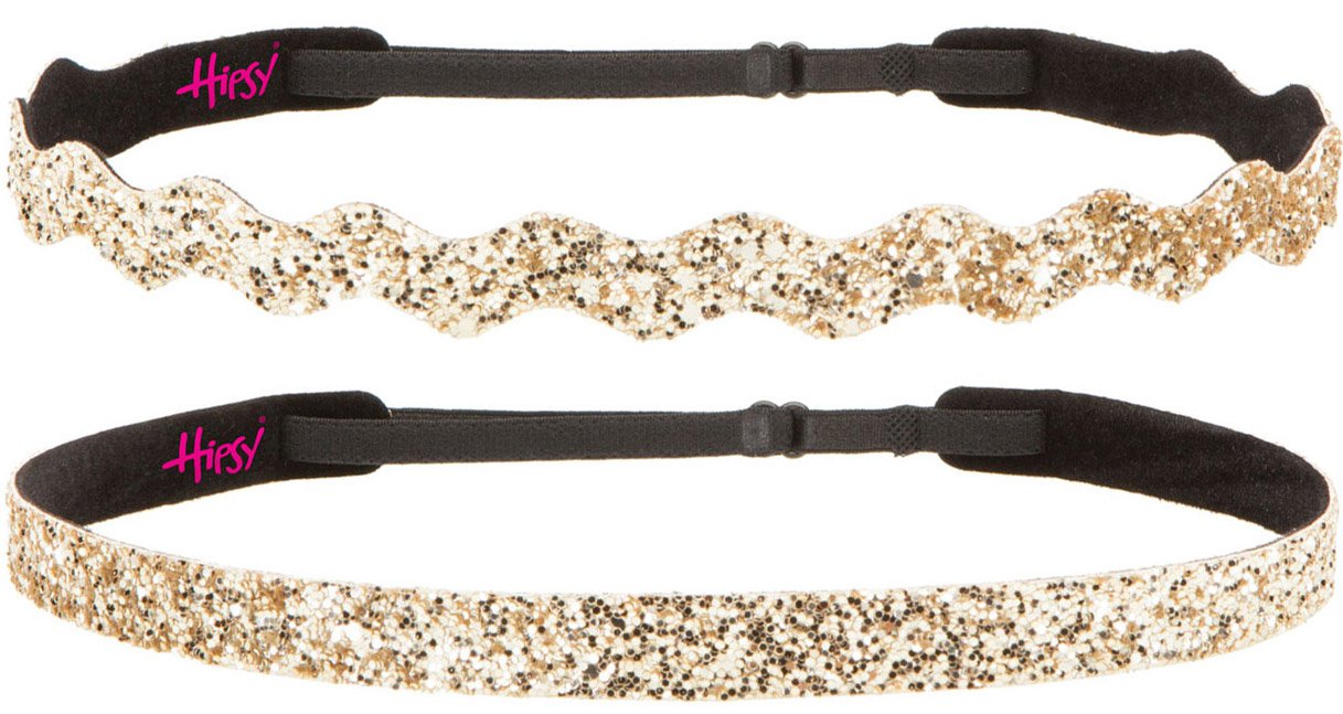 Hipsy Women's Adjustable NO SLIP Bling Glitter Headband Mixed Pack (Golden Rod 2pk)