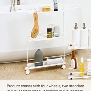 Yamazaki Home Rolling Kitchen Island Three Tier Metal Storage Cart - Portable Organizer Shelves Utility Cart Steel One Size White