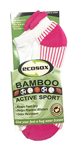 Ecosox Viscose from Bamboo Active Running & Sport Tab Socks for Men & Women | Super Soft. Keep Your Feet Dry & Blister-Free. Fights Fatigue (Medium - White with Pink)