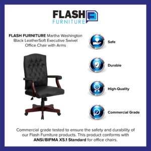 Flash Furniture Martha Washington Black LeatherSoft Executive Swivel Office Chair with Arms