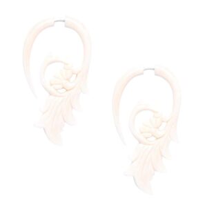 81stgeneration women's men's white bone fake taper stretcher plug flower spiral tribal earrings