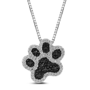 amazon essentials sterling silver black and white diamond dog paw pendant necklace (1/10 cttw), 18" (previously amazon collection)