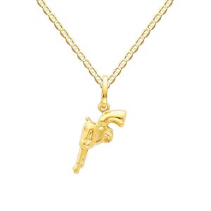 gm fine jewelry 14k yellow gold revolver hand gun charm pendant with 1.5mm flat mariner chain necklace - 18"