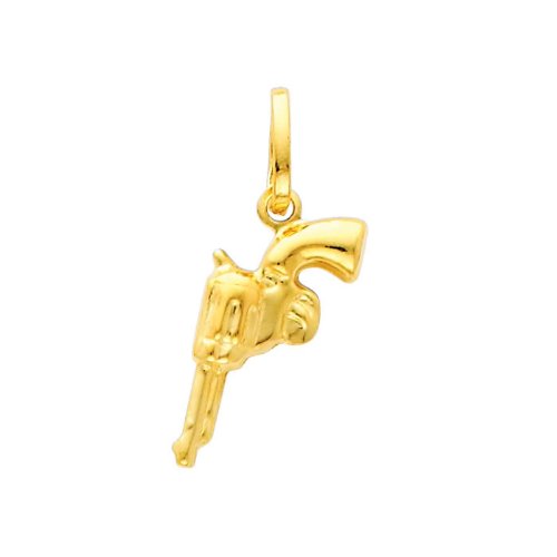 GM Fine Jewelry 14k Yellow Gold Revolver Hand Gun Charm Pendant with 1.5mm Flat Mariner Chain Necklace - 18"