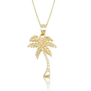 honolulu jewelry company 14k real solid yellow gold tropical palm tree beach necklace pendant with 18" box chain