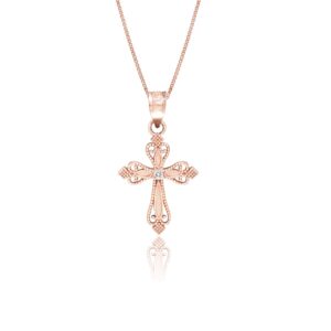 honolulu jewelry company 14k rose gold cross necklace pendant with diamond and 18" box chain