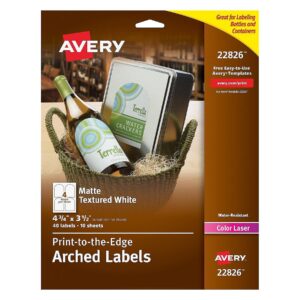 Avery Arched Wine Labels with Sure Feed for Laser Printers, 4.75" x 3.5", 40 White Labels (22826)