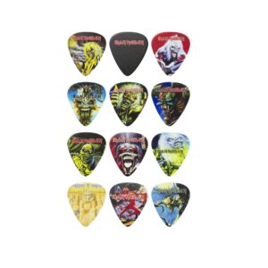 perri's leathers ltd. - iron maiden official licensed celluloid guitar picks for electric, bass, acoustic guitar - medium 0.71mm - variety pack of 12 (lp12-inm1)