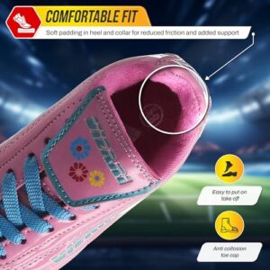 Vizari Blossom FG Soccer Shoe for Toddler/Little Kid | Synthetic Leather, Machine Washable, Unique Graphics, Comfortable Design, Durable Rubber Outsole (Toddler/Little Kid),Pink/Blue