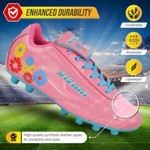 Vizari Blossom FG Soccer Shoe for Toddler/Little Kid | Synthetic Leather, Machine Washable, Unique Graphics, Comfortable Design, Durable Rubber Outsole (Toddler/Little Kid),Pink/Blue