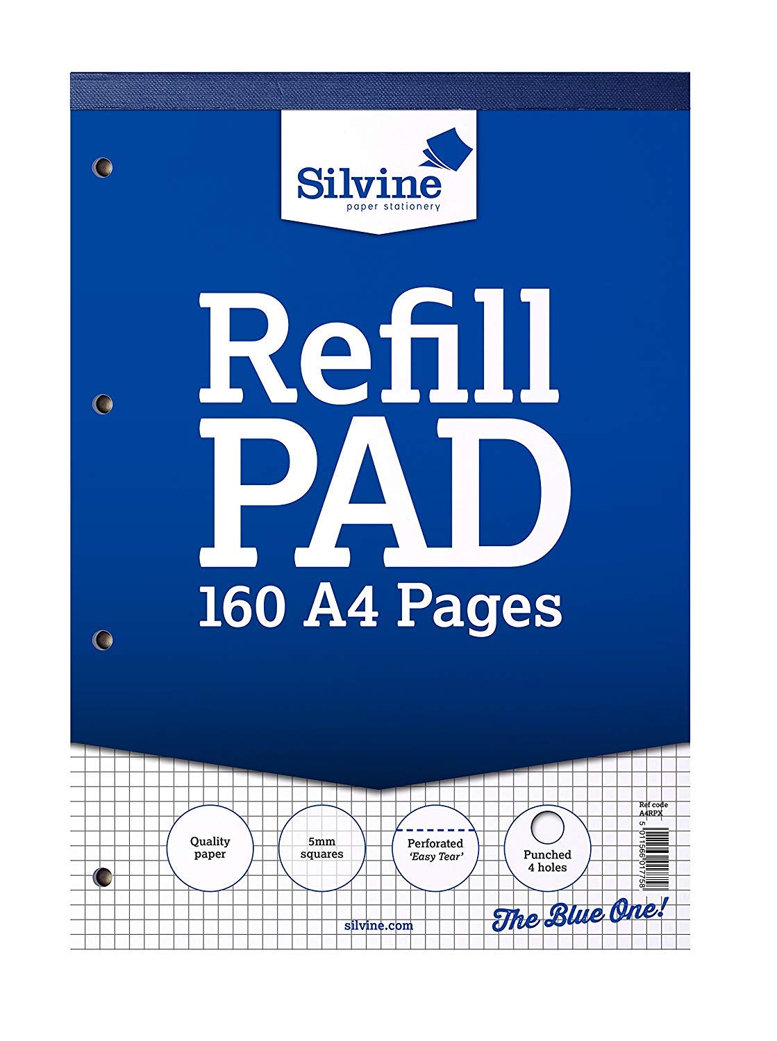 Silvine A4 Refill Pad - Ruled 5mm Squares, 160 Pages of 75gsm Paper. Ref A4RPX (210 x 297mm)