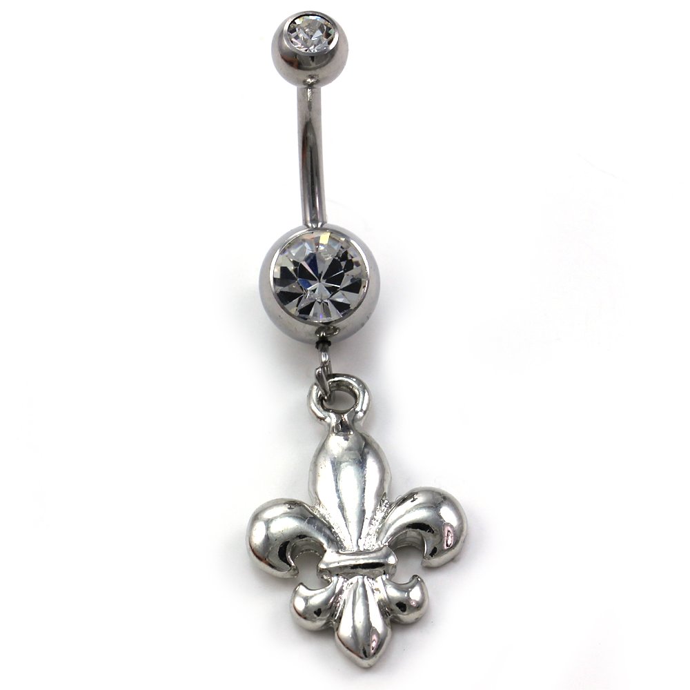 Soulbreezecollection Fleur De Lis Lily Flower Dangle Belly Button Navel Naval Rings Body Fashion Jewelry 14 Gauge