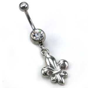 Soulbreezecollection Fleur De Lis Lily Flower Dangle Belly Button Navel Naval Rings Body Fashion Jewelry 14 Gauge