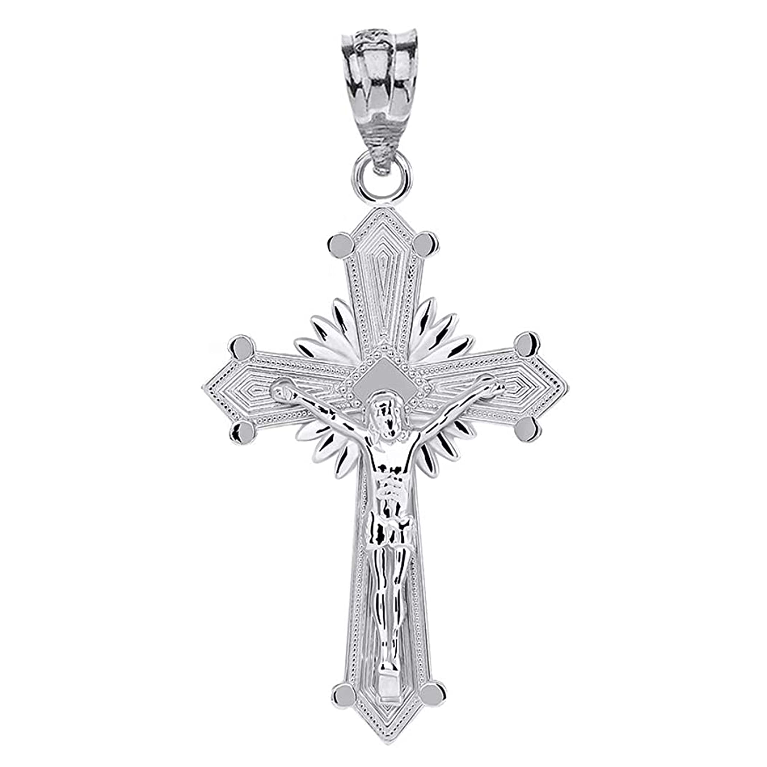 Religious Jewelry .925 Sterling Silver Natal Starburst Crucifix Jesus Christ on the Holy Cross Pendant Charm