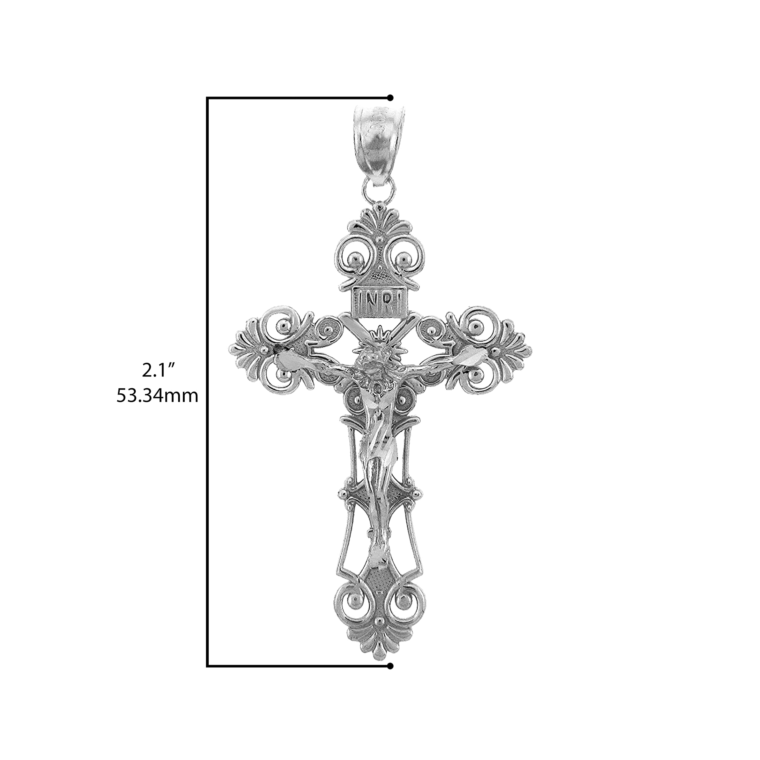 .925 Sterling Silver Floral Crucifix ‘INRI’ Pendant - Pendant Only