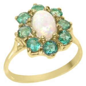 letsbuygold 14k yellow gold real genuine opal and emerald womens promise ring - size 9