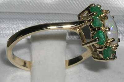 LetsBuyGold 14k Yellow Gold Real Genuine Opal and Emerald Womens Promise Ring - Size 9