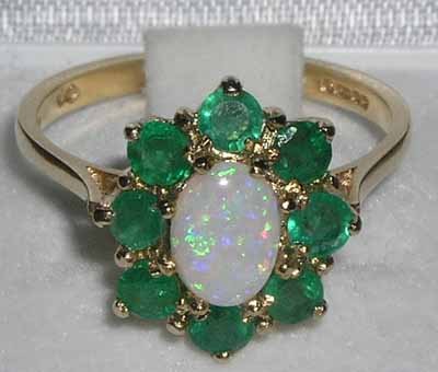 LetsBuyGold 14k Yellow Gold Real Genuine Opal and Emerald Womens Promise Ring - Size 9