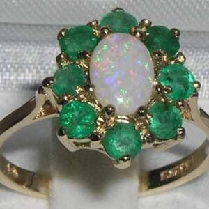 LetsBuyGold 14k Yellow Gold Real Genuine Opal and Emerald Womens Promise Ring - Size 9