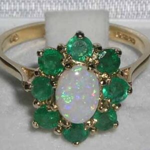 LetsBuyGold 14k Yellow Gold Real Genuine Opal and Emerald Womens Band Ring - Size 12