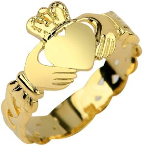 10k yellow gold claddagh friendship, engagement, or wedding ring with trinity knot band - size 7-1/2