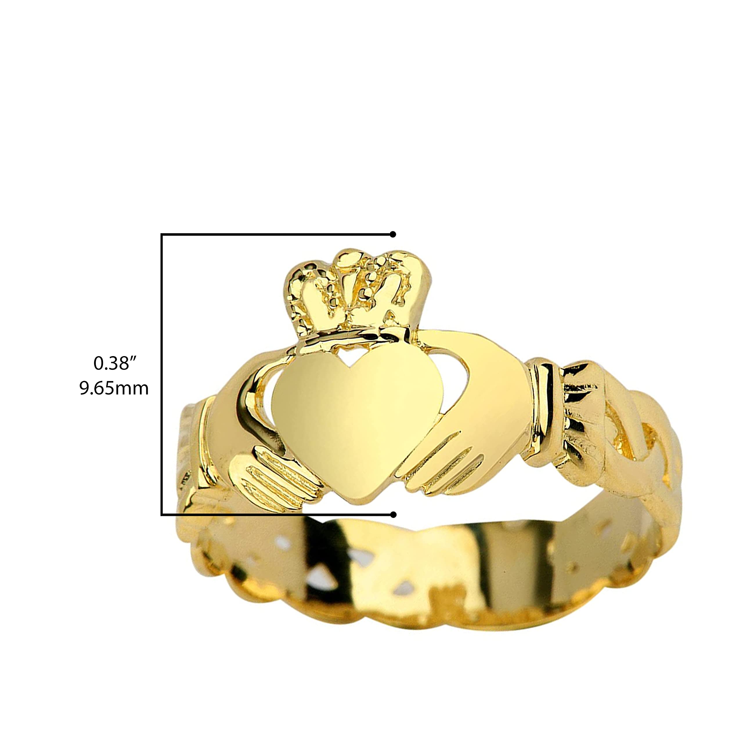 10k Yellow Gold Claddagh Friendship, Engagement, or Wedding Ring with Trinity Knot Band - Size 8-1/2