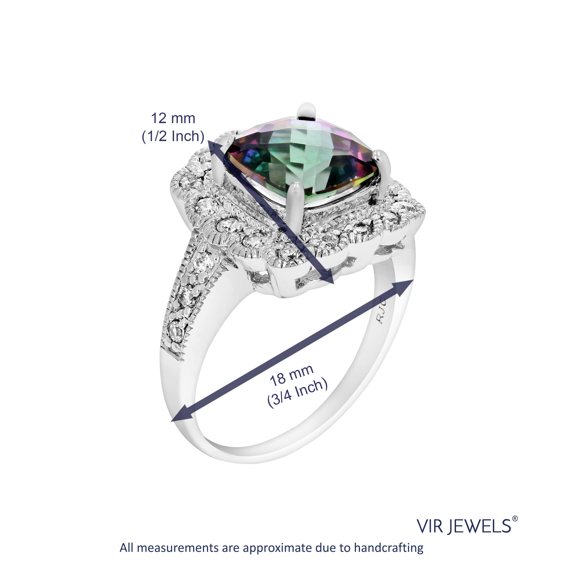 VIR JEWELS 2 cttw Mystic Topaz Ring .925 Sterling Silver with Rhodium Cushion Cut 7 MM Size 7