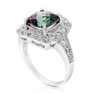 VIR JEWELS 2 cttw Mystic Topaz Ring .925 Sterling Silver with Rhodium Cushion Cut 7 MM Size 7