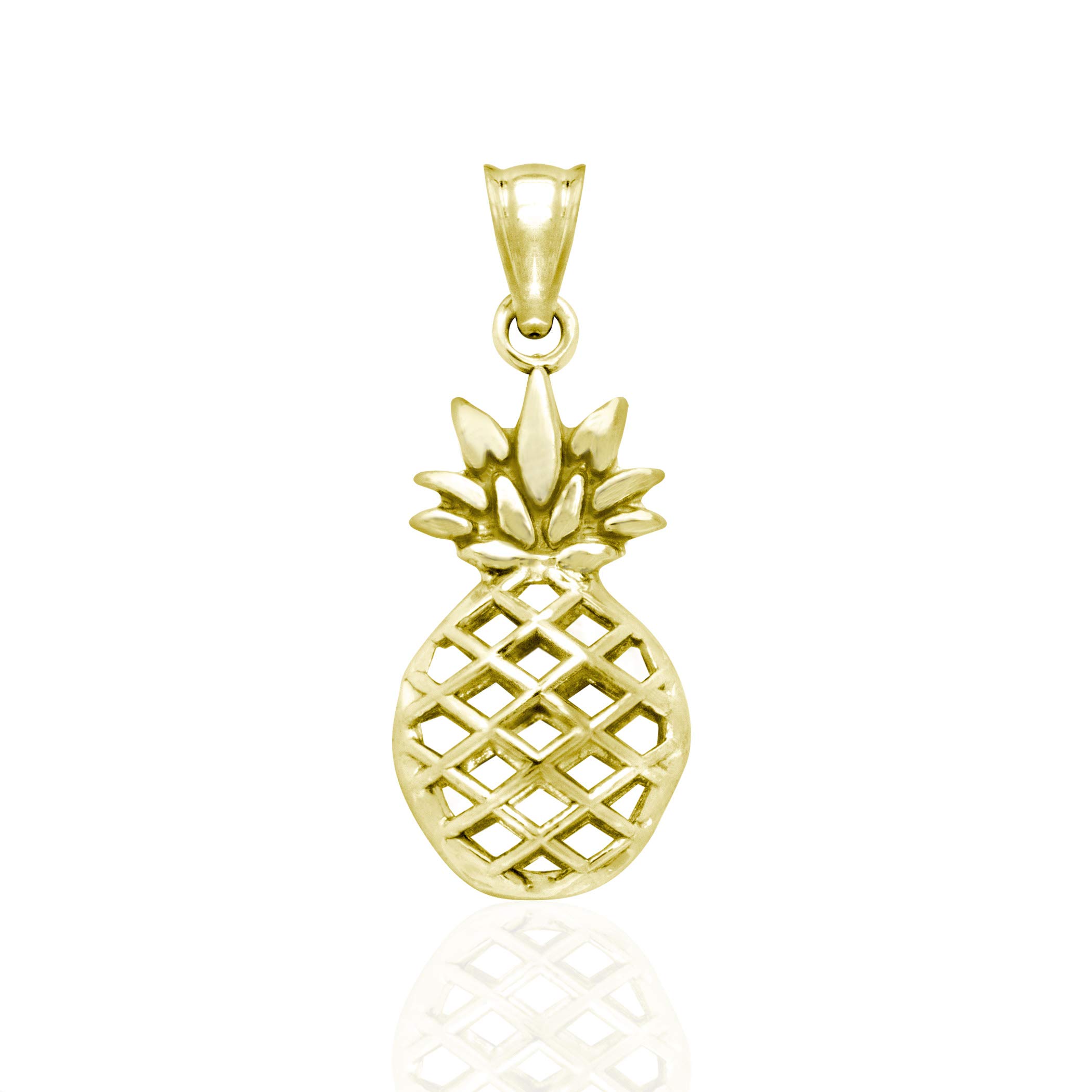 Honolulu Jewelry Company 14K Real Solid Yellow Gold Pineapple Tropical Necklace Pendant