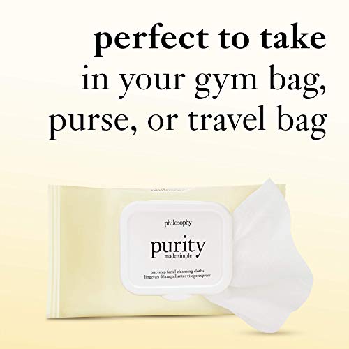 philosophy purity made simple one-step facial cleansing cloths - easily removes makeup, dirt & oil on the go - skin is left clean and comfortable with no rinsing needed - 30 ct.