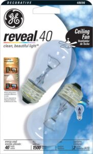 ge reveal clear 40 watt 2-pack ceiling fan light bulbs