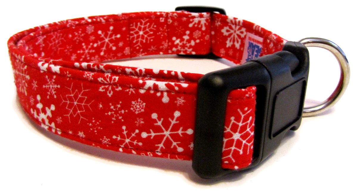 CritterGear Adjustable Dog Collar in Red Christmas Snowflakes (U.S.A. Made)