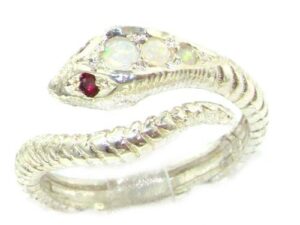 letsbuygold 925 sterling silver natural opal and ruby womens band ring - size 5.75