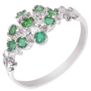 925 Sterling Silver Natural Emerald Womens Cluster Ring - Size 5.75