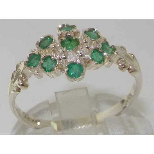 925 Sterling Silver Natural Emerald Womens Cluster Ring - Size 5.75