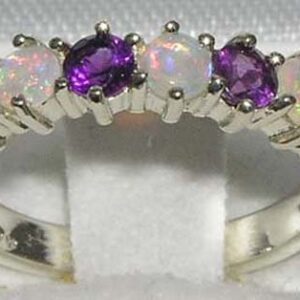 LetsBuyGold 925 Sterling Silver Natural Opal & Amethyst Womans Eternity Ring - Size 5.75