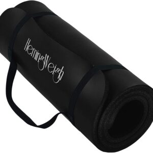 HemingWeigh Yoga Mat 1 inch Extra Thick | Non Slip Black (70"L x 23"W)