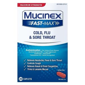 mucinex fast-max cold, flu, & sore throat caplets, 20ct