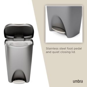 Umbra Brim 13 Gallon Trash Can with Lid - Large Kitchen Garbage Can with Stainless Steel Foot Pedal, Stylish and Durable, Silver/Nickel