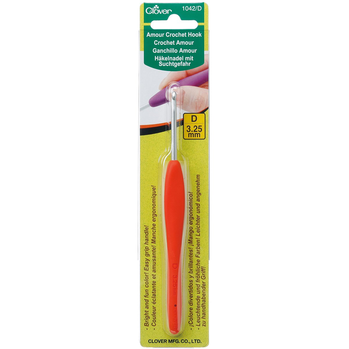 Clover 1042/D Orange Amour Crochet Hook, Size D, 3.25mm