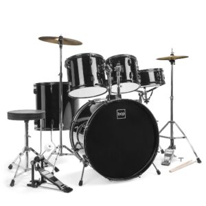 best choice products 5-piece full size complete adult drum set w/cymbal stands, stool, drum pedal, sticks, floor tom (black)