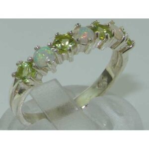 LetsBuyGold 925 Sterling Silver Natural Opal & Peridot Womans Eternity Ring - Size 7.75