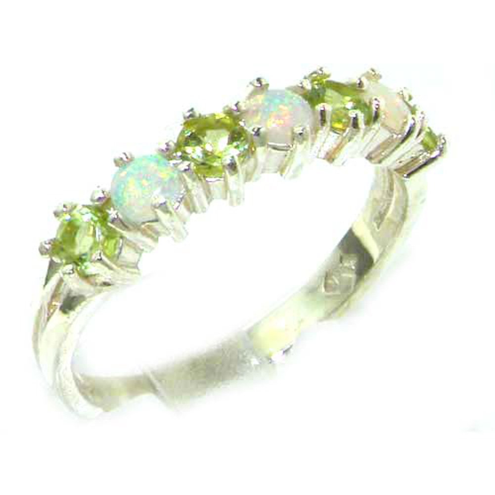 LetsBuyGold 925 Sterling Silver Natural Opal & Peridot Womans Eternity Ring - Size 7.75