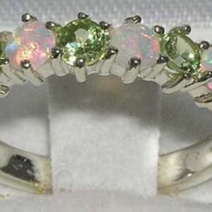 LetsBuyGold 925 Sterling Silver Natural Opal & Peridot Womans Eternity Ring - Size 7.75