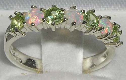 LetsBuyGold 925 Sterling Silver Natural Opal & Peridot Womans Eternity Ring - Size 7.75