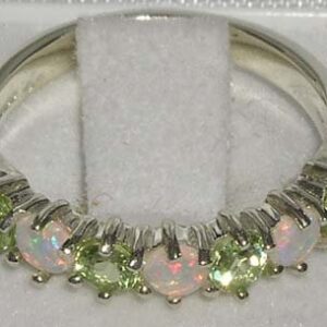 LetsBuyGold 925 Sterling Silver Natural Opal & Peridot Womans Eternity Ring - Size 7.75