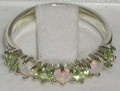 LetsBuyGold 925 Sterling Silver Natural Opal & Peridot Womans Eternity Ring - Size 7.75