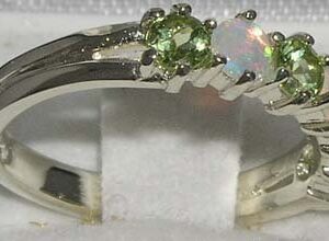 LetsBuyGold 925 Sterling Silver Natural Opal & Peridot Womans Eternity Ring - Size 7.75