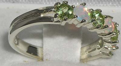 LetsBuyGold 925 Sterling Silver Natural Opal & Peridot Womans Eternity Ring - Size 7.75