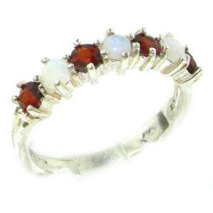 letsbuygold 925 sterling silver natural opal & garnet womans eternity ring - size 7.25